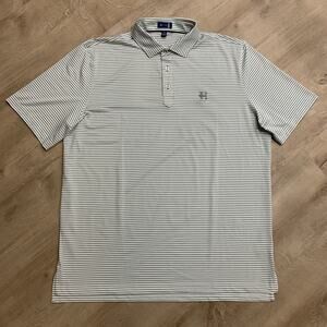 Stitch Golf Polo Shirt Mens XL Green White Striped Performance "H" Logo Stretch